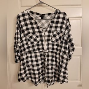 Torrid Size 2 Black and White Checkered Baby Doll Top